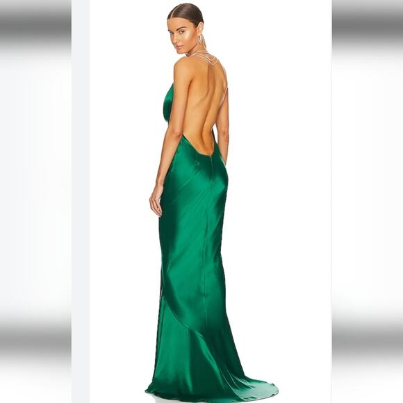 Retrofete Eve Dress in Emerald Green Size Large Maxi Open Back Cowl Neckline - Picture 1 of 15
